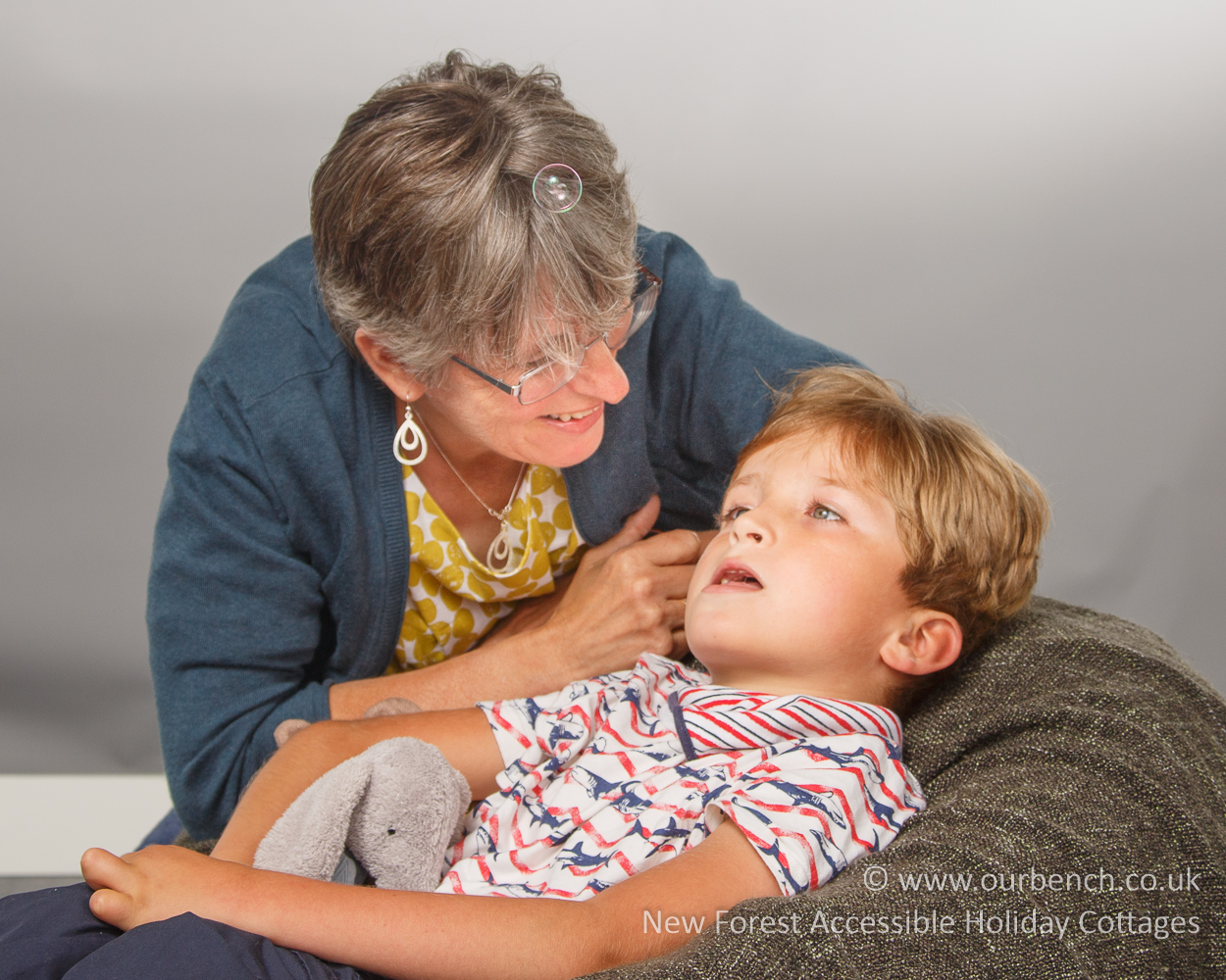 Sam spending time with his mum during their stay at Bench Cottage